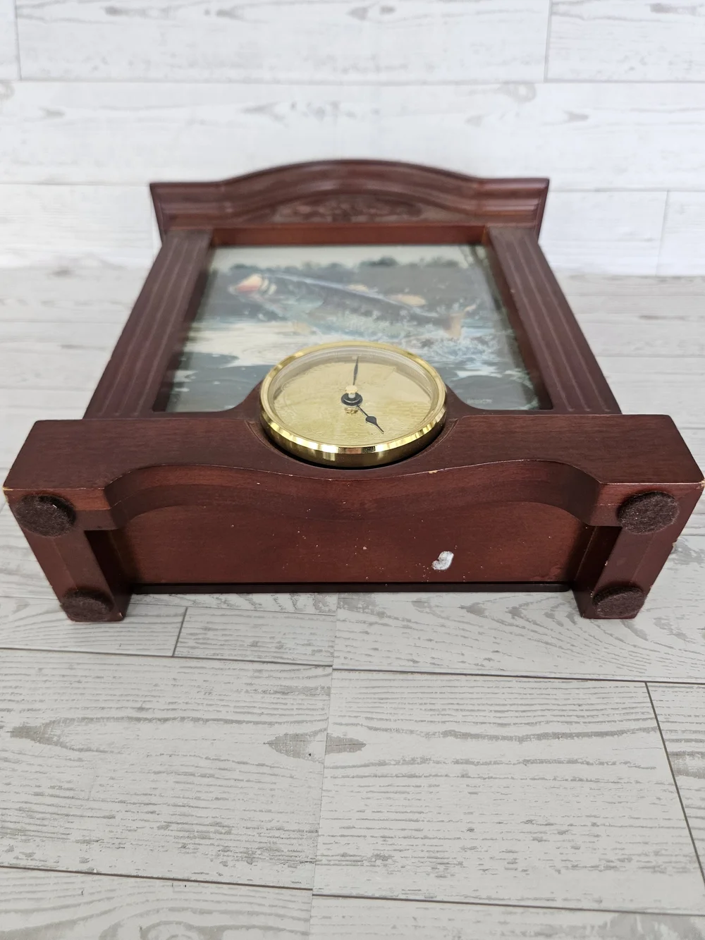 Danbury Mint The Prized Catch Wood Clock Bass Fishing Decor Vintage
